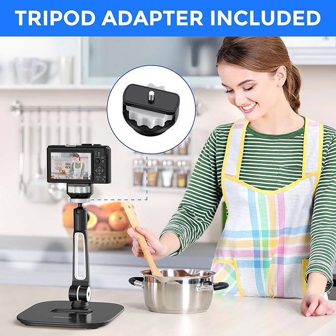 AboveTEK Tablet Stand Holder, Stylish Aluminum iPad Stands, Foldable 360° Swivel Table Stand Holder fits 4-11" Tablets/Smartphones for Kitchen Bedside Office POS Showroom Reception (Black)