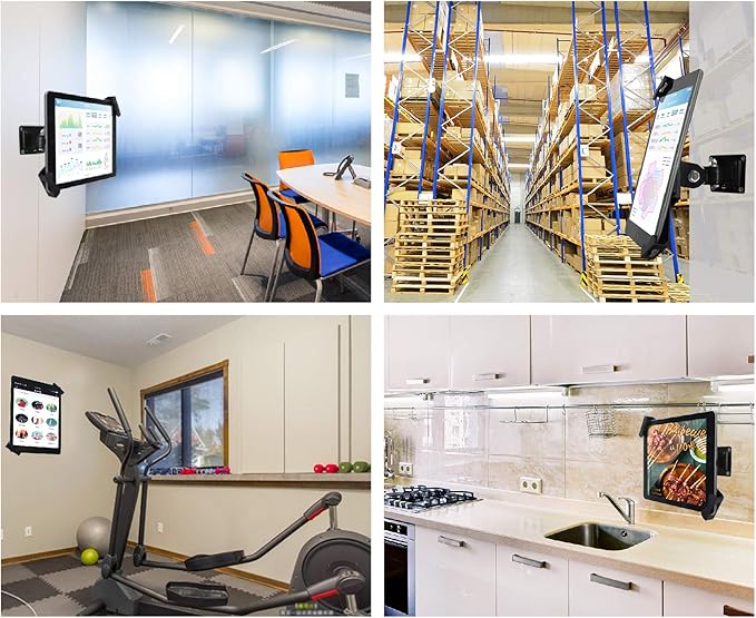 Tablet Wall Mount Holder with Lock and Key, Rotate Design Arbitrary Adjustment,Multi Angle,Bracket for Most 8 to 10.4 Inch,and for iPad Air &10.2,10.9,Pro 11 Galaxy tab,and More (Black)