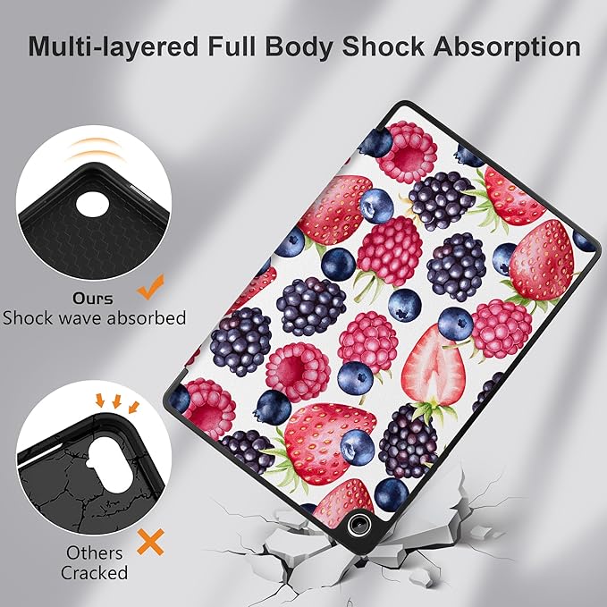 MEEgoodo Case for Samsung Galaxy Tab A9 Plus 11 inch Cover 2024 2023 with S Pen Holder,A9+ Smart Tablet Cases with Leather Trifold Stand+Soft TPU Back Shell+Smart Auto Wake/Sleep,Fresh Berries Pattern