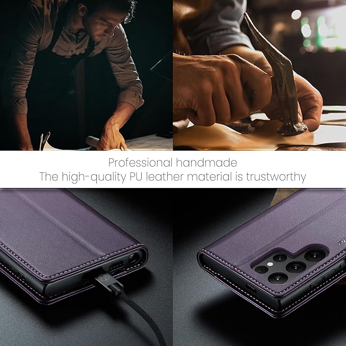 SINIANL for Samsung Galaxy S25 Ultra Wallet Case with RFID Blocking, S25 Ultra Case Wallet for Men Women with Card Holder Magnetic Clasp Kickstand Leather Book Folio Case for Galaxy S25 Ultra Purple