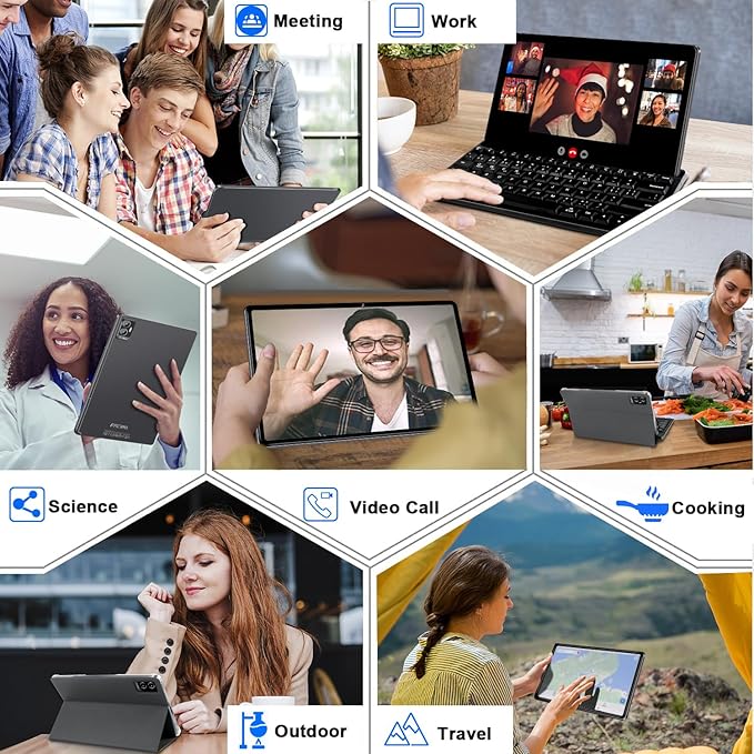 Tablet Android 11 inch Latest with 16GB+256GB+1TB Expand, 8600mAh, Support, Octa-Core 2.0 GHz, 5G WiFi, Dual Camera, Bluetooth 5.0, HD Screen Tablet with Keyboard and Mouse - Grey