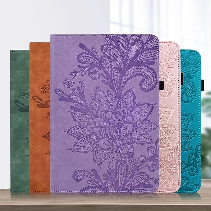 Case for Lenovo Tab M10 Plus 3rd Gen 10.6 Inch 2022 (TB125FU/128FU), Embossed Lace PU Leather Flip Folio Tablet Case with Elastic Band & Card Slots/Holder, Multi-Angle Viewing Stand Cover, Purple
