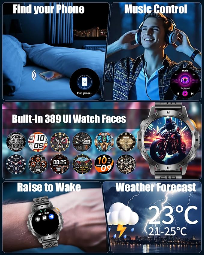 Military Smart Watches for Men with Bluetooth Call, 1.43" AMOLED Waterproof Smartwatch with Flashlight, 111 Sport Modes, 530mAh Heart Rate/SpO2/Sleep Monitor Fitness Tracker for Android iOS