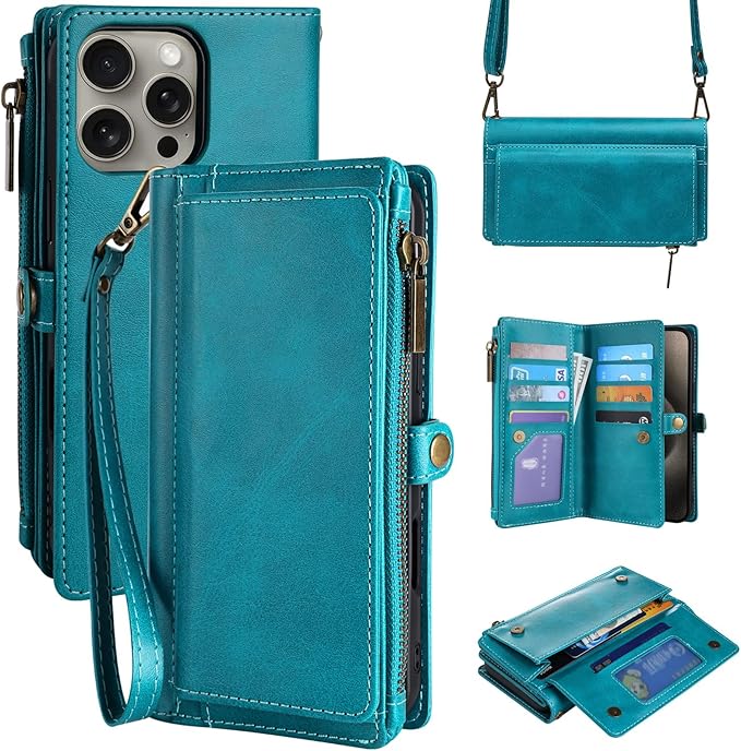 MInCYB for Samsung Galaxy S24 Ultra Case, Galaxy S24 Ultra Wallet Case with Card Holder (12+ Card Slots) - PU Leather Case for Women & Men, Wireless Charging, Detachable Magnetic Phone Cover. Blue