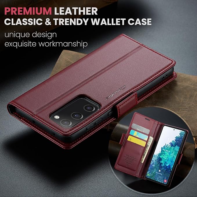 Case for Samsung Galaxy S20 FE Wallet Case, RFID Blocking PU Leather Flip Folio Cover Card Holder Kickstand Shockproof Phone Case Compatible with Samsung Galaxy S20 FE, Red