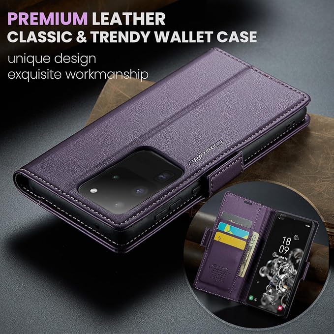 Case for Samsung Galaxy S20 Ultra Wallet Case, RFID Blocking PU Leather Flip Folio Cover Card Holder Kickstand Shockproof Phone Case Compatible with Samsung Galaxy S20 Ultra, Purple