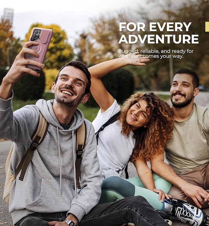 Dexnor for Samsung Galaxy S25 Ultra Case with Camera Cover & Adjustable Kickstand & Built-in Screen Protector, Magnetic Rugged Shockproof Bumper Cases Heavy-Duty Protective Cover (2025),Peony Pink