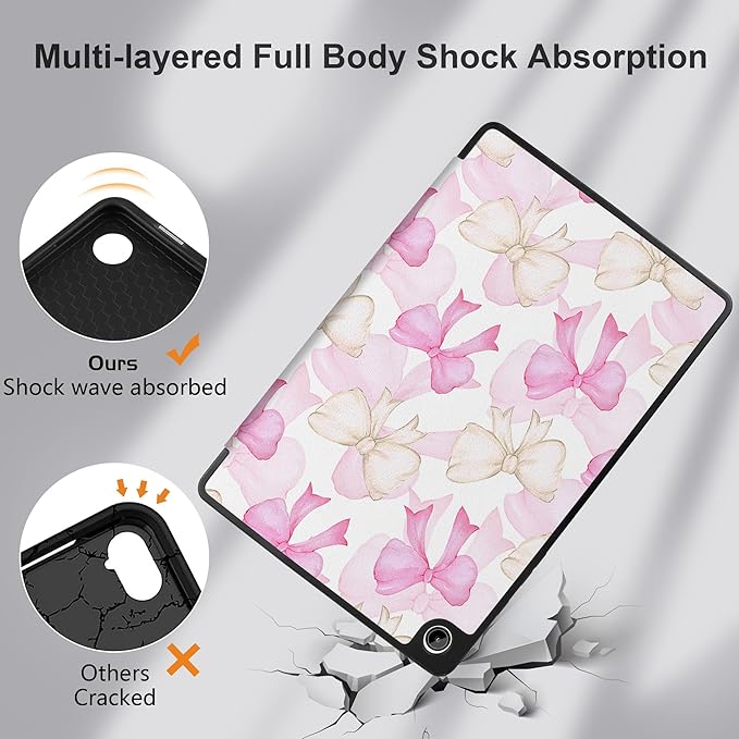 MEEgoodo Case for Samsung Galaxy Tab A9 Plus 11 inch Cover 2024 2023 with S Pen Holder, A9+ Smart Tablet Cases with Leather Trifold Stand+Soft TPU Back Shell+Smart Auto Wake/Sleep, White & Pink Bows