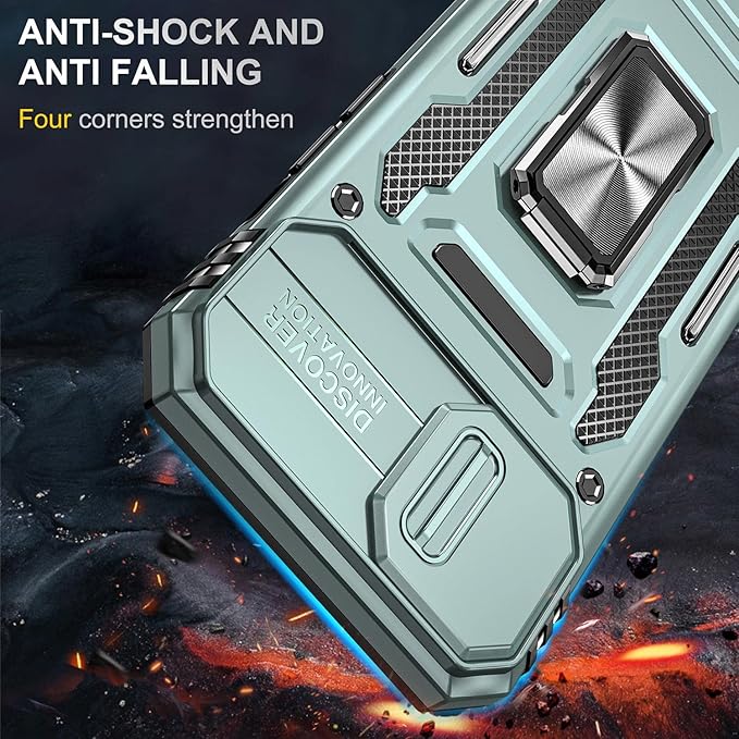 Phone Case for iPhone 14 Plus Case with Slide Camera Cover, with Finger Ring Holder Stand, fit Magnetic Car Mount, for iPhone 14 Plus (Alpine Green)