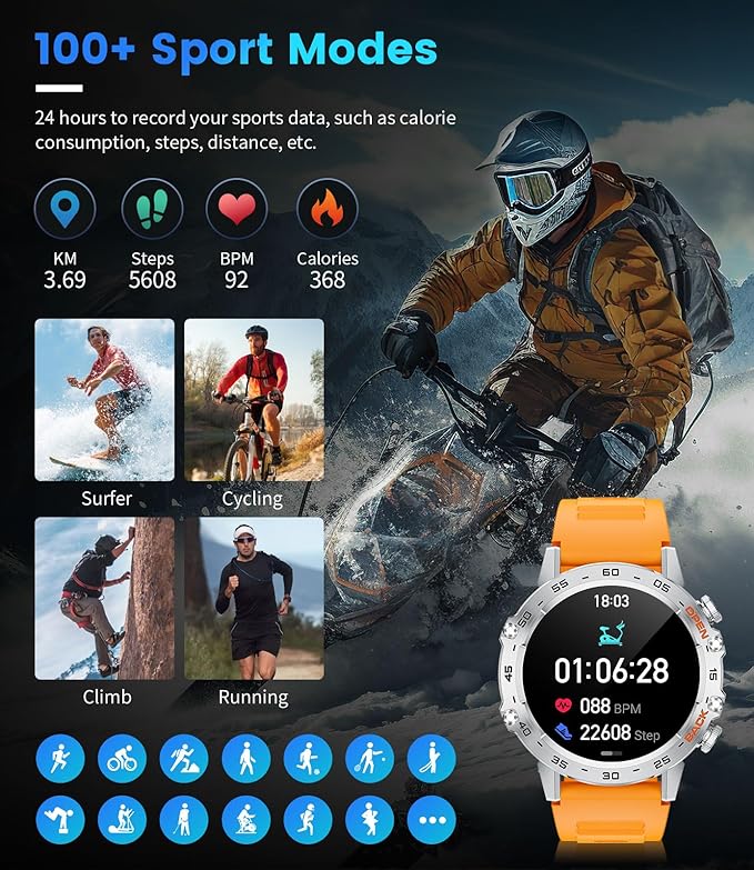 Smart Watch for Men Answer/Make Call for Android iOS, 400mAh Military Smartwatch Blood Oxygen Sleep Monitor Step Counter, 2 Watch Straps, Waterproof Smart Watches Silver