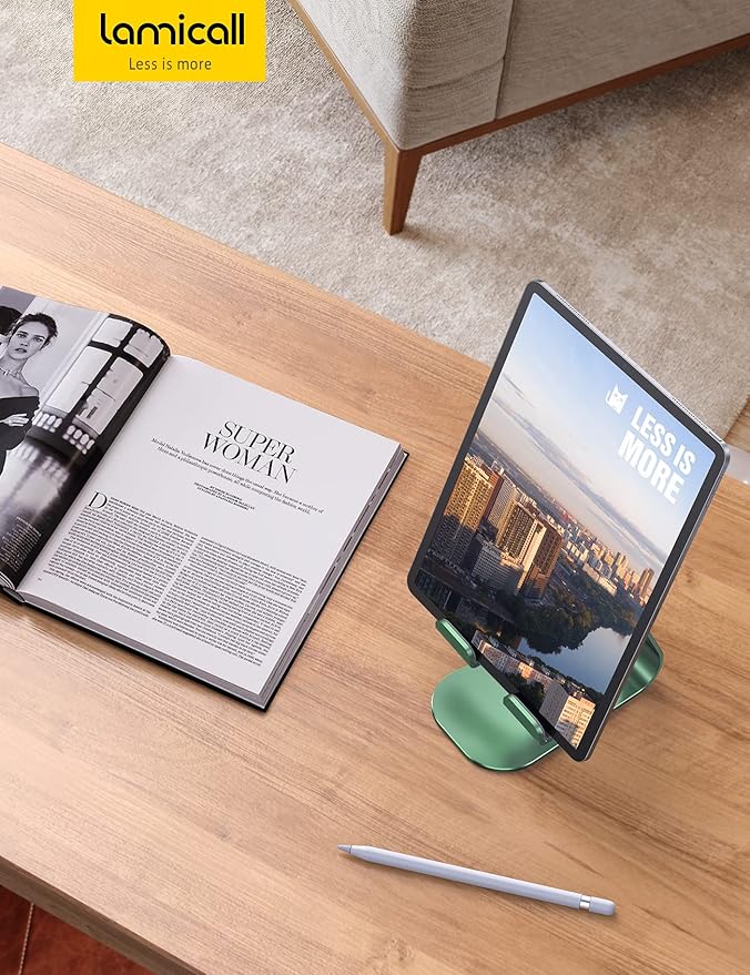 Lamicall Tablet Stand, Adjustable Tablet Holder - Desktop Stand Dock Holder Compatible with 4-13" Tablets Such as iPad Pro 11, 9.7, 10.5, 12.9 Air Mini, Kindle, Tab, iPhone Air 17 Pro Max, Green