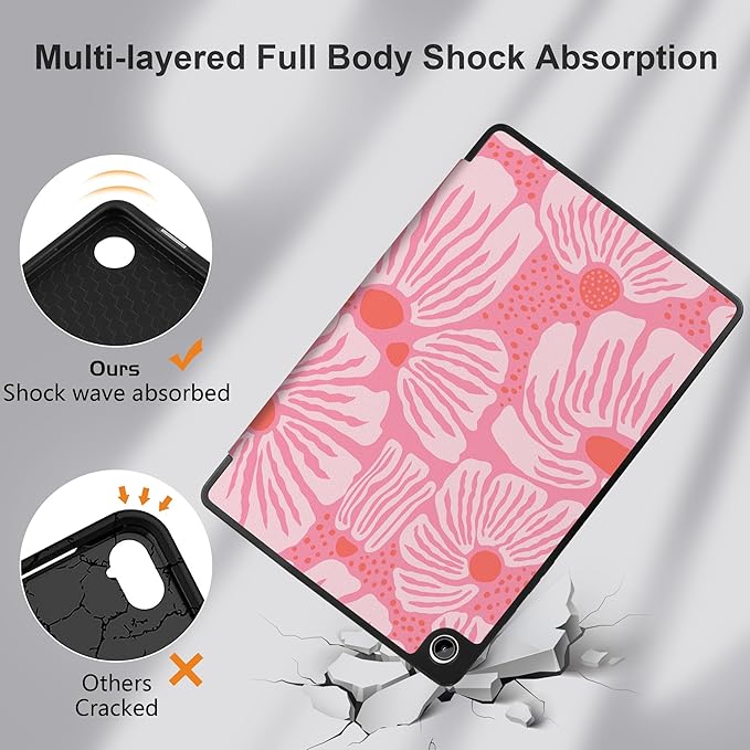 MEEgoodo Case for Samsung Galaxy Tab A9 Plus 11 inch Cover 2024 2023 with S Pen Holder, A9+ Smart Tablet Cases with Leather Trifold Stand+Soft TPU Back Shell+Smart Auto Wake/Sleep, Pink Style Floral