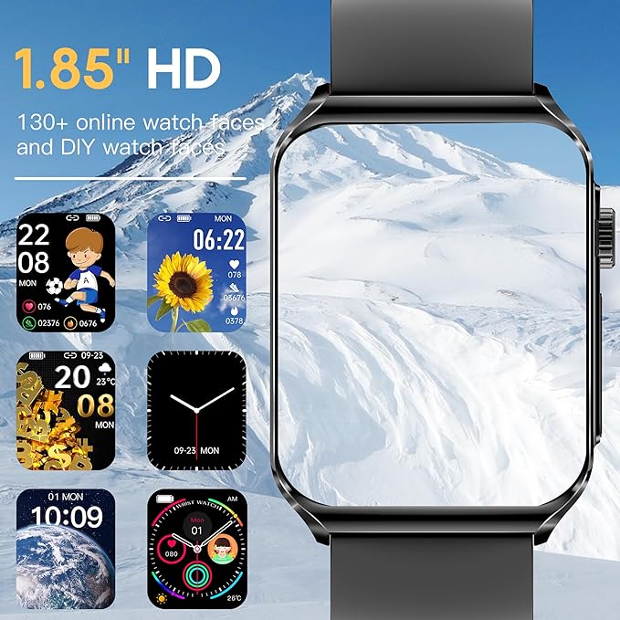 Smart Watch, 1.85" HD Bluetooth Call Pedometer with Heart Rate/Blood Oxygen/Blood Pressure/Blood Composition/Body Composition/Sleep Monitor, IP67 Waterproof (Black Leather)