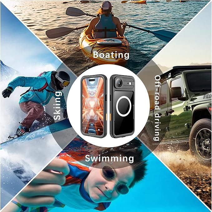 GOLDJU Magnetic for iPhone 17 Air Case-Waterproof, Built-in Screen & Camera Protector-IP68 Underwater Full Body 16FT Military Dropproof Shockproof Case for 17 Air 6.6''- Black