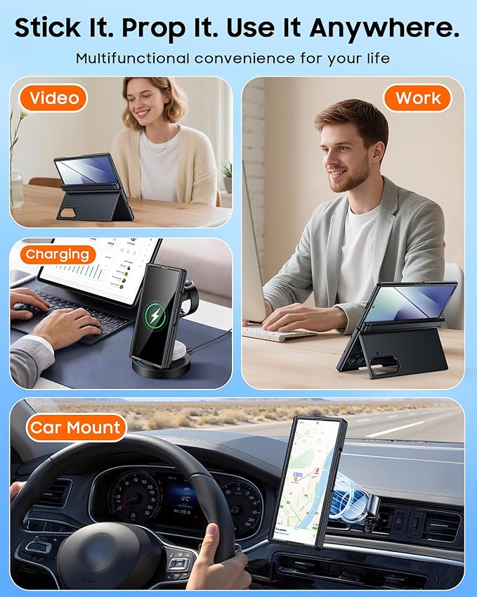 CENMASO Magnetic for Samsung Galaxy Z Fold 7 Case with Stand, Fit for Magsafe, Hinge Protection, Screen Protector, Built-in Hidden Kickstand, Slim Shockproof Phone Case for Galaxy Z Fold 7-Black