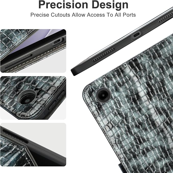 Elegant Case for Samsung Galaxy Tab A9 Plus 11 Inch 2023(Model: SM-X210/X216/X218), Premium Leather Crocodile Cover | Stand | Card Pockets| Wrist Strap| S Pen Holder(Black+Gray)