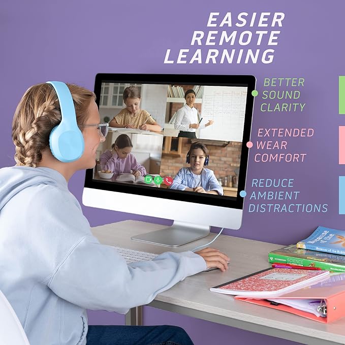 Kids Headphones for School Bulk Set 5-Pack On-Ear, 3.5mm, Wired Headphones for Schools & Libraries – Adjustable, Cushioned Wired Kids, (Mixed Colors)