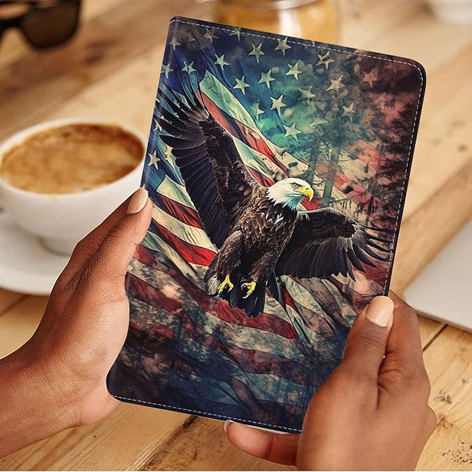 Case for Samsung Galaxy Tab S10 Lite / S10 FE / S9 FE 10.9-Inch / S9 11-Inch, Slim Lightweight PU Leather Stand Cover with Auto Wake/Sleep, American Flag Bald Eagle