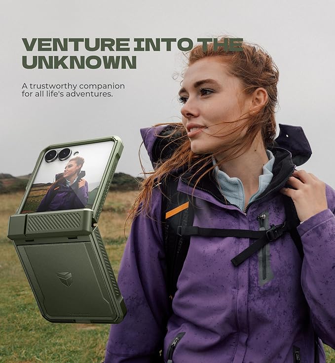 Dexnor for Samsung Galaxy Z Flip 7 Case with Dual Kickstands & Auto-Close Hinge Protection & Screen Protector, Full-Body Rugged Shockproof Protective Cover Bumper Cases for Galaxy Z Flip 7,Army Green