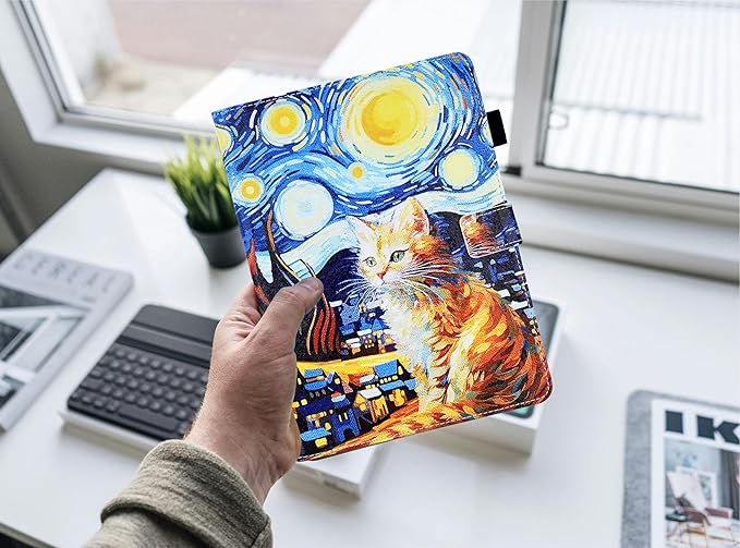 Case for Samsung Galaxy Tab A9+ Plus 11 Inch 2025 2024 2023 (SM-X210/X216/X218), Samsung Tablet A9 Plus Case, Cute PU Leather Folio Stand Cover for Galaxy Tab A9+, Auto Wake/Sleep - Starry Night Cat