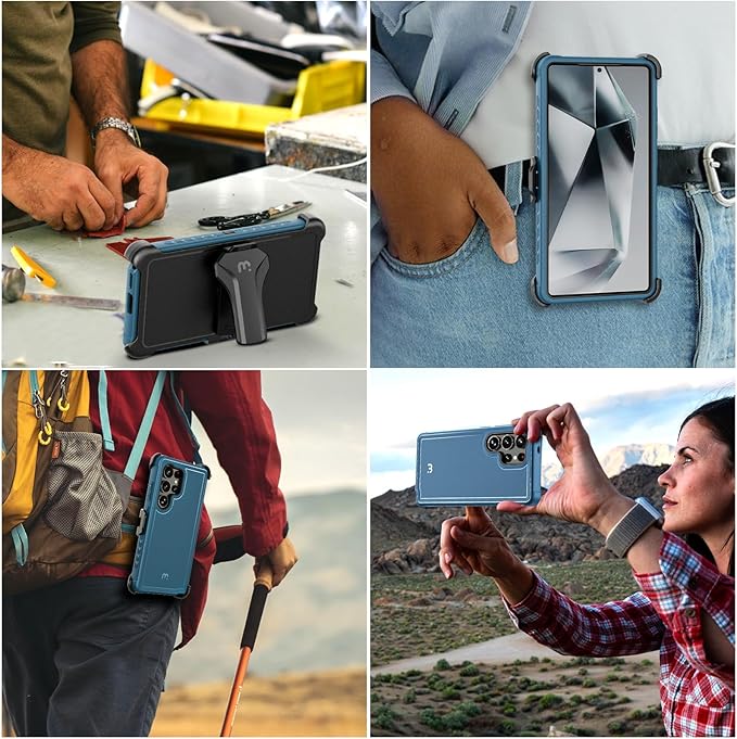 M MYBAT PRO Maverick Series for Samsung Galaxy S25 Ultra Case with Belt Clip Holster, 6.9 inch, Heavy Duty Military Grade Drop Protective Case w 360° Rotating Stand (No Screen Protector) Blue