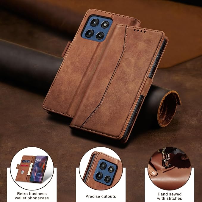 Jasonyu Flip Wallet Case for Moto G Stylus 5G (2025),Leather Magnetic Folio Cover with Card Holder,Kickstand - TPU Shockproof Durable Protective Phone Case,Brown