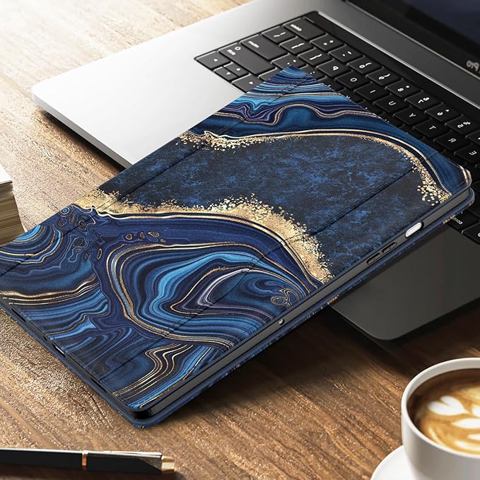 OKP Case for Samsug Galaxy Tab A9+ Plus 11 inch 2024(SM-X210/X216/X218), PU Leather Folio Cover with Multi-Angle Stand//Pen Holder, Auto Wake/Sleep Case for Galaxy A9+ 11" Tablet (Marble Oceanblue)