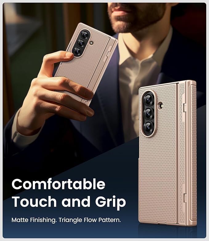 for Samsung Galaxy Z Fold 7 Case with Front Glass Screen Protector, Slim Profile with Kickstand, Rugged Hard Full Body Cover, Daily Drop Protective Phone Case for Samsung Z Fold 7 5g 2025, Rose Gold