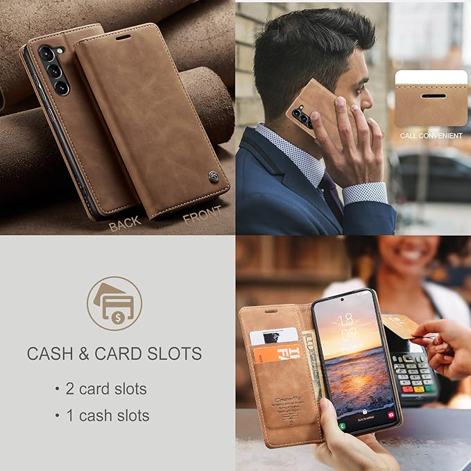 SINIANL for Samsung Galaxy S24 Plus Case Wallet, Leather Book Folding Flip Cover with Kickstand Card Holders Slots Leather Case for Galaxy S24 Plus Brown