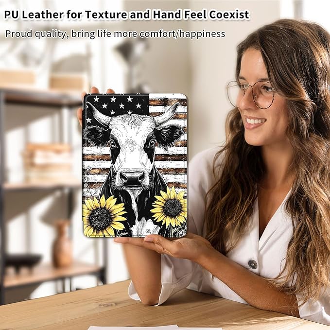 Case for Samsung Galaxy Tab A9+/A9 Plus 11 Inch 2023 Tablet Case, 360 Degree Rotating Folio Stand Smart Cover for Galaxy Tab A9+ Tablet SM-X210/X216/X218, Auto Sleep/Wake, Cow Sunflower