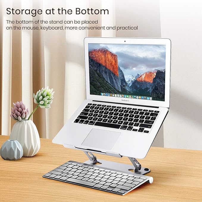 Next-Gen Laptop Stand - No Wobbling While Typing, Adjustable Aluminum Laptop Riser Holder for Desk, Ergonomic Computer Notebook Stand for MacBook Air Pro, HP, Dell Laptops 10-16 Inch, Silver