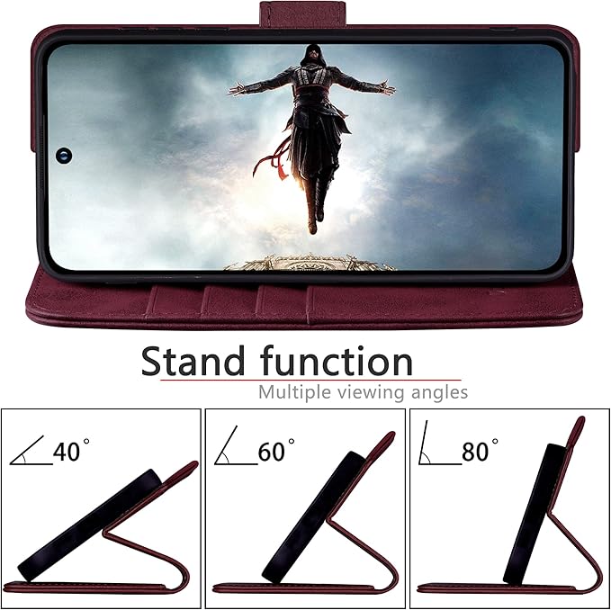 for Samsung Galaxy S23 5G Genuine Leather Wallet case 【RFID Blocking】【4 Credit Card Holder】【Real Leather】 Flip Folio Book Phone case Protective Cover Women Men for SamsungS23 case Wine Red