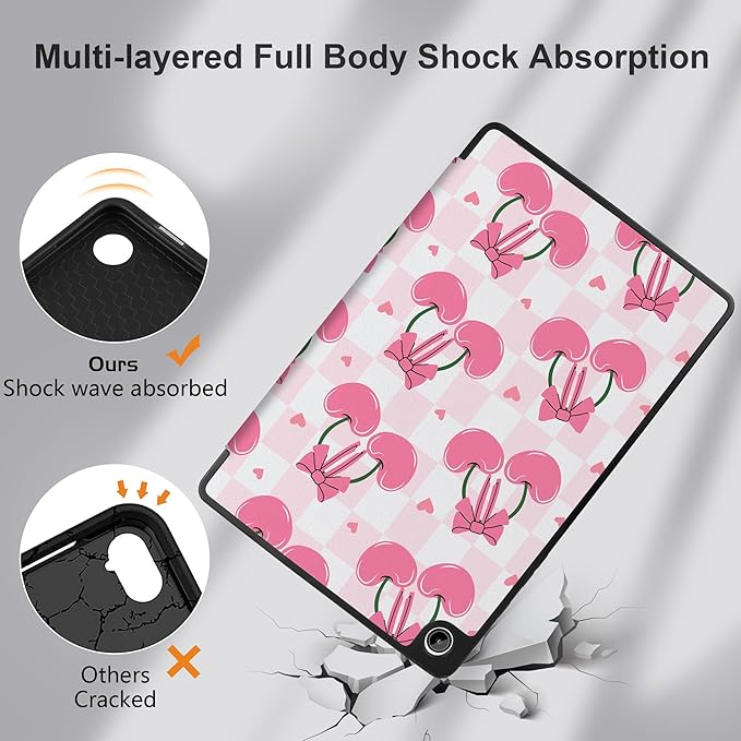 MEEgoodo Case for Samsung Galaxy Tab A9 Plus 11 inch Cover 2024 2023 with S Pen Holder,A9+ Smart Tablet Cases with Leather Trifold Stand+Soft TPU Back Shell+Smart Auto Wake/Sleep,Pink Cherries & Bows