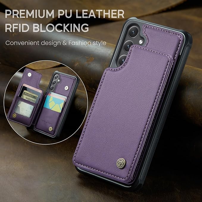 Vinich for Samsung Galaxy S24 FE Wallet Case with Card Holder, RFID Blocking Credit Slots Kickstand Shockproof Phone Cover for Women Men, Purple