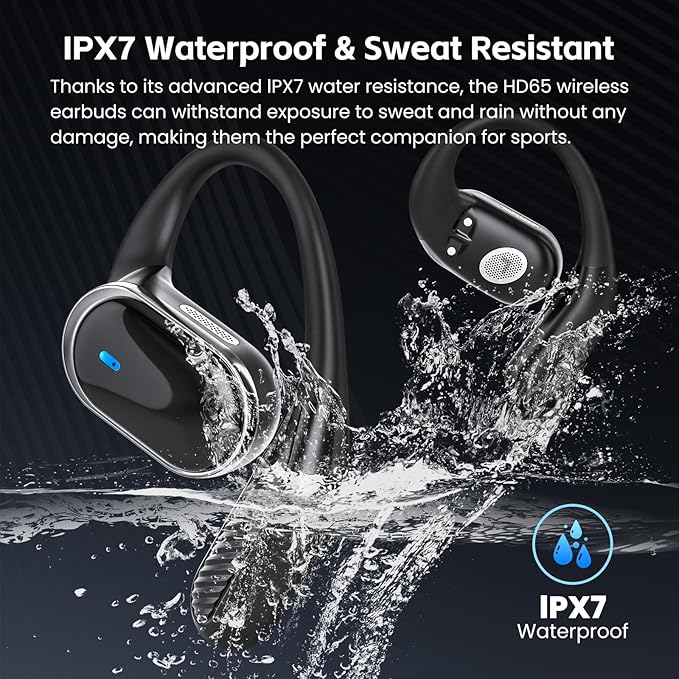 Open Ear Wireless Earbuds Bluetooth Headphones, 50Hrs Playtime Stereo Sound Earphones with IPX7 Waterproof Ear Buds for Fitness/Travel