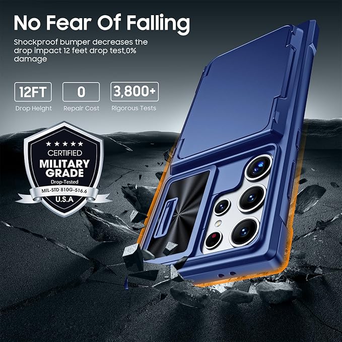 for Samsung Galaxy S24 Ultra Wallet Case with RFID Blocking Card Holder, Camera Cover and Kickstand, Full Body Shockproof Wallet Case for S24 Ultra 6.8Inch 2024 for Women Men-Blue(Upgraded)