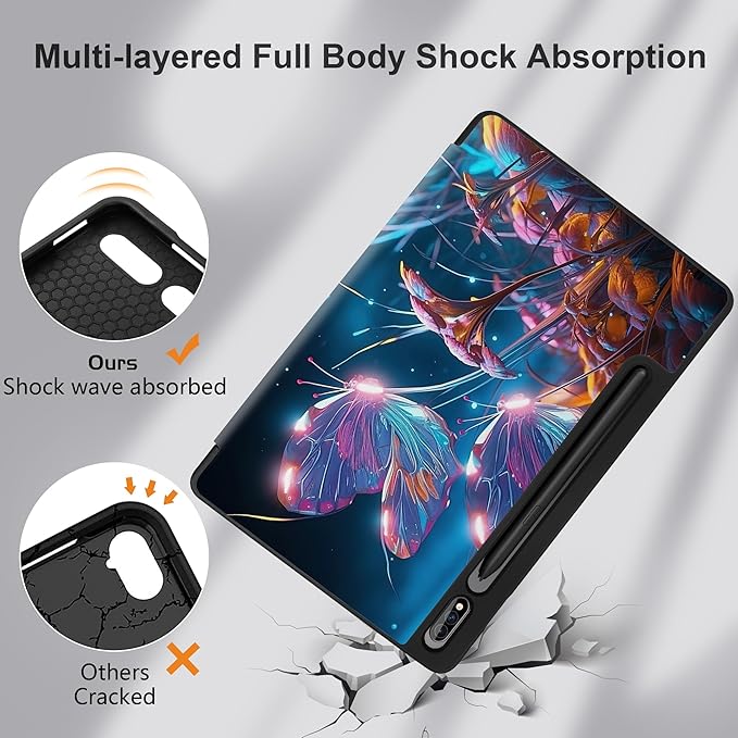 Case for Samsung Galaxy Tab S8 2022 & S7 2020, Shockproof Tablet Case for Samsung Tab S8/S7 11 inch with Auto Sleep/Wake & Trifold Stand & Soft TPU Back Cover, Glitter Butterfly
