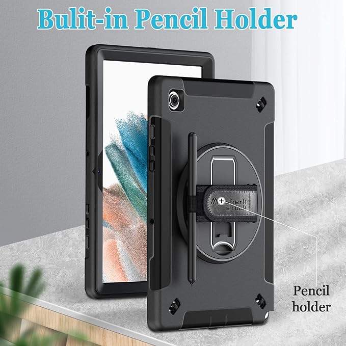 Case for Galaxy Tab A8 10.5 2022: TPU Cover for Samsung Tablet A8 5G with Screen Protector - Stand- Handle - Shoulder Strap - S-Pen Holde- Black