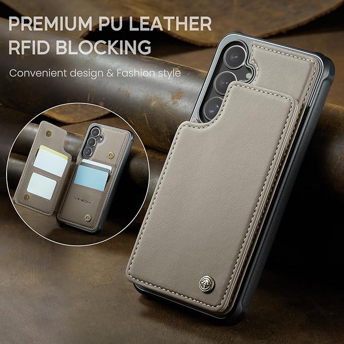 Vinich for Samsung Galaxy S24 FE Wallet Case with Card Holder, RFID Blocking Credit Slots Kickstand Shockproof Phone Cover for Women Men, Gray