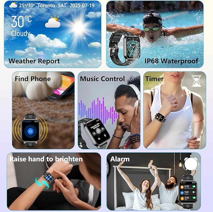 Smart Watch with Ai Functions GPS Tracking for Android Phones and iPhone Compatible Bluetooth Call Message Alert Heart Rate/Sleep/Monitor IP68 Waterproof for Men Women