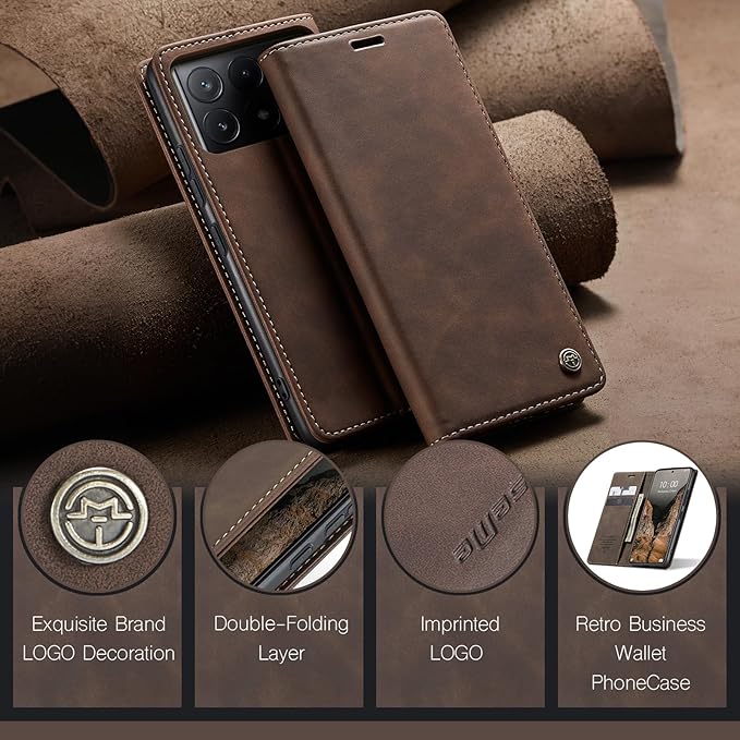 for Xiaomi Poco X6 Pro 5G Case, Flip Wallet Leather Case with Card Holder Magnetic Closure Shockproof Kickstand Protective Phone Cases Cover for Xiaomi Poco X6 Pro 5G,Coffee