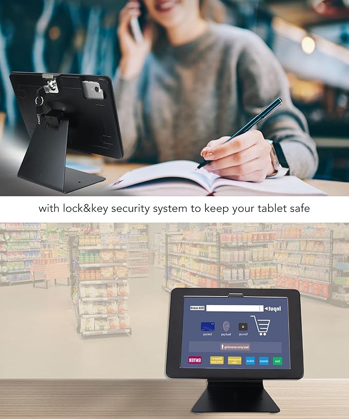 Desktop Anti-Theft Security Stand Holder for 2025 iPad 11" (A16) 11th/ 2022 iPad 10.9" 10th Gen.,with Lock and Key,Flip &360°Rotating Horizontal or Vertical Design(Black)