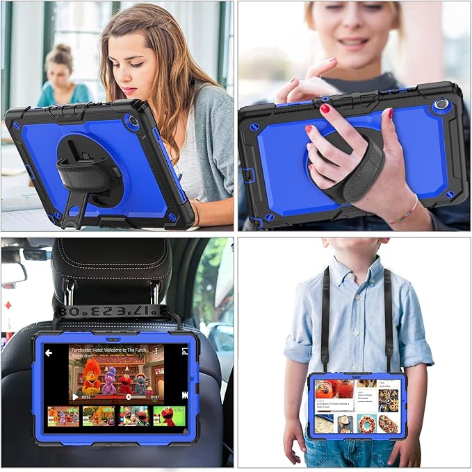 BLOSOMEET Blue Case for Samsung Galaxy Tablet A9 Plus 11 Inch 2023 with Tempered Glass Screen Protector, Pencil Holder, Kickstand, Hand Strap,Shoulder Strap