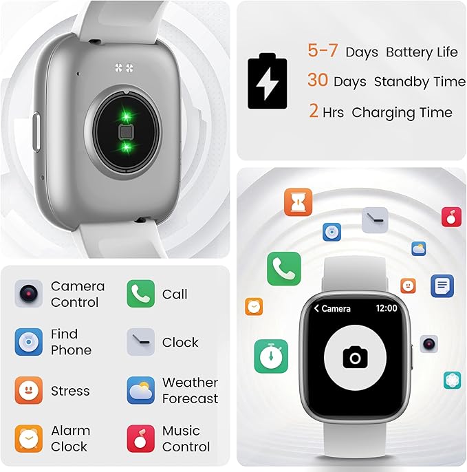 Smart Watch with Alexa Built-in, 1.83" HD Touchscreen Fitness Tracker with Bluetooth Calling, Fitness Watch with Heart Rate/Sleep Monitor/120+ Sports, IP68 Waterproof Smartwatch for Android iOS, Grey