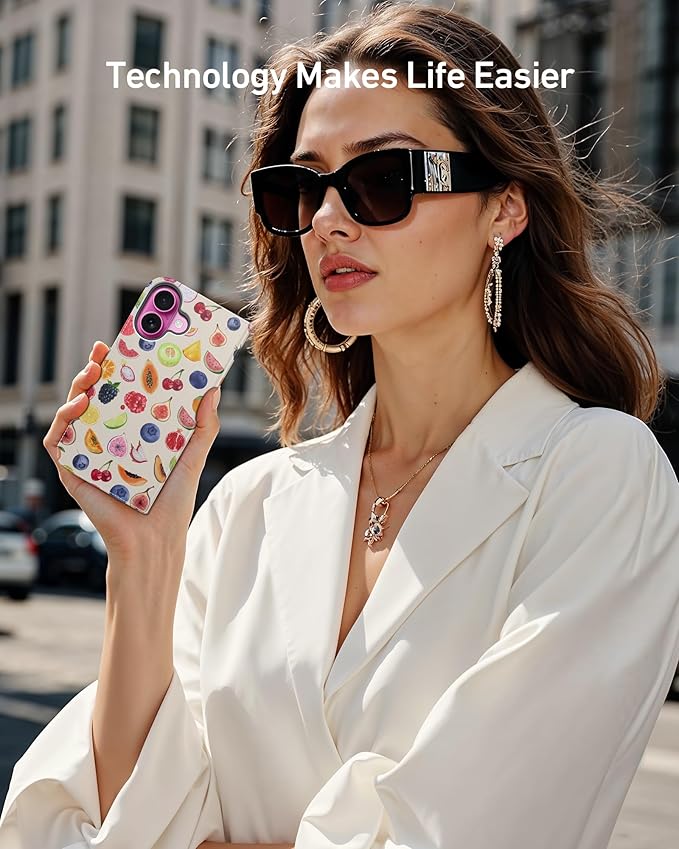 DEENAKIN for iPhone 16 Plus Wallet Case with Card Holder + Cash Clip, RFID-Blocking, Military-Grade Drop Protection, Magnetic Closure with Leather Kickstand - Fruit Illustration