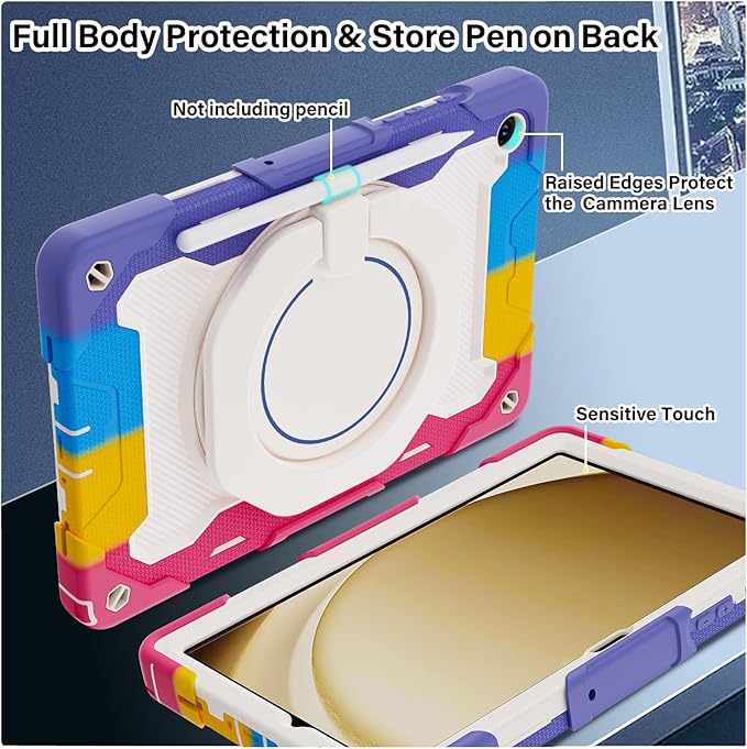 ROISKIN Case for Galaxy Tab A9 Plus 5G/ A9+ 11 Inch with HD Screen Protector & Shoulder Strap,Heavy Duty Military Case for Samsung Galaxy A9 Plus SM-X210/X216/X218 - Rotating Stand for Kids