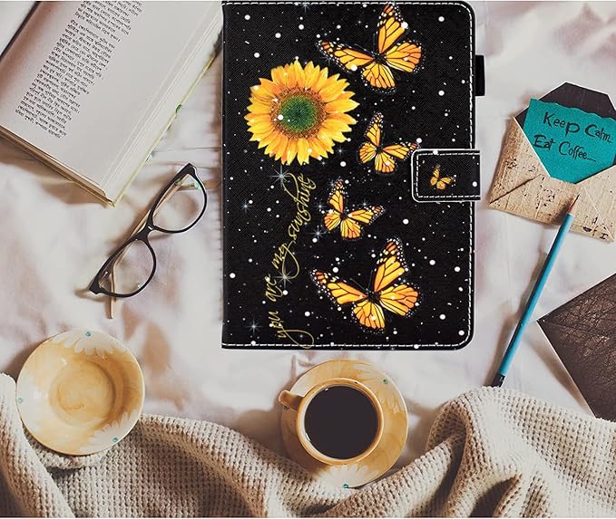 KEROM Case for Samsung Galaxy Tab A9+ Plus 11 Inch 2024 2023 (SM-X210/X216/X218), Slim PU Leather Stand Case Protective Cover for Galaxy Tab A9+/A9 Plus Tablet, Auto Wake/Sleep - Sunflower