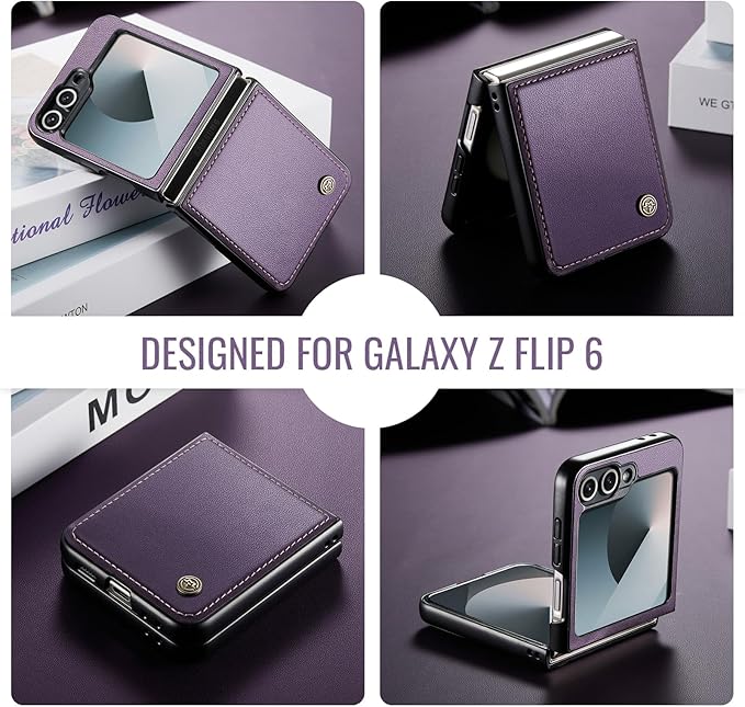 for Samsung Galaxy Z Flip 6 Case, Premium PU Leather Case Anti Scratch Slim Phone Shockproof Protective Phone Cover for Samsung Galaxy Z Flip6, Purple