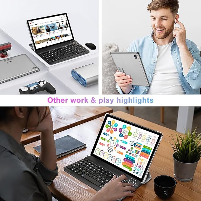 Tablet 10 inch 2025 Android 13 Octa-Core 2.0 GHz with 12GB RAM 128GB ROM TF 1TB, 5G WiFi, 6000mAh, FHD IPS Touchscreen, Bluetooth 5.0, 1280 * 800, 5+8 MP, 2 in 1 Tablet with Keyboard and Mouse, Silver