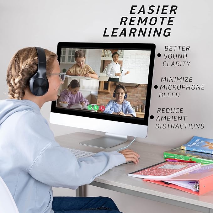 Kids Headphones, 5-Pack, On-Ear, 3.5mm Wired, Adjustable, Cushioned, Black